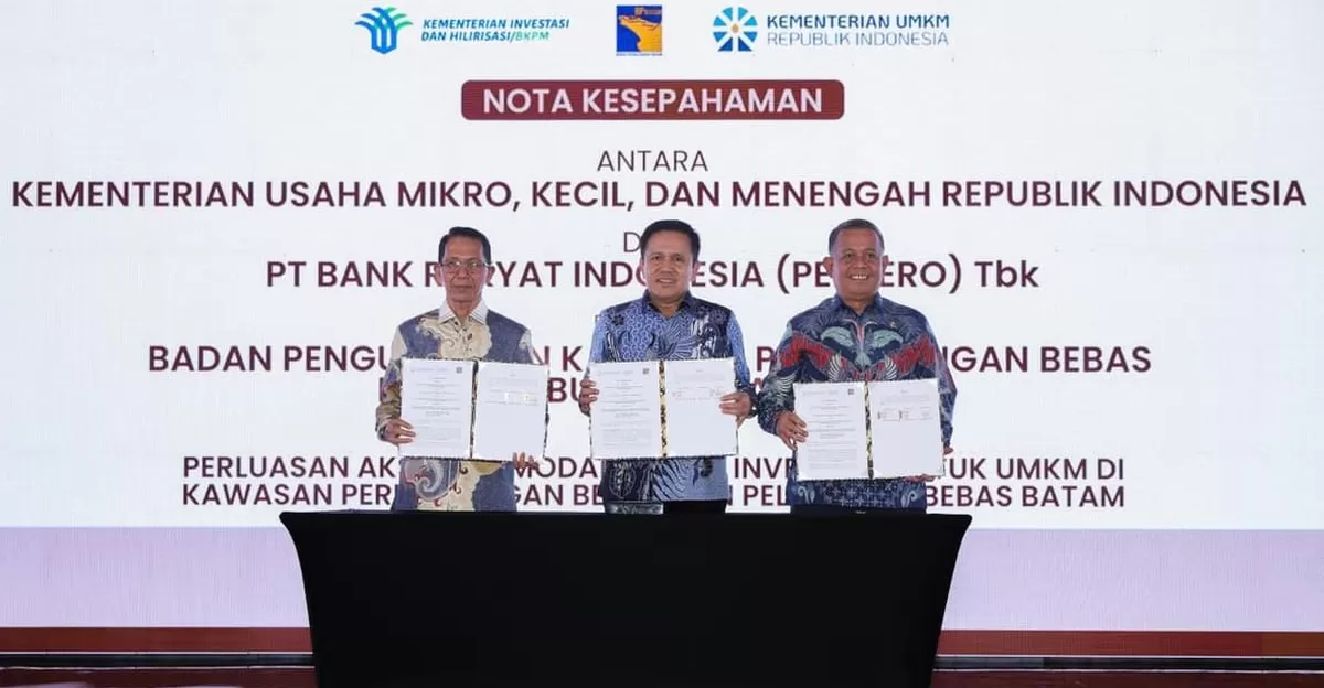Kementerian Usaha Mikro, Kecil, dan Menengah (UMKM) menggandeng Badan Pengusahaan (BP) Batam dan PT Bank Rakyat Indonesia (BRI) guna memperkuat ekosistem pengembangan UMKM di Kawasan Perdagangan Bebas dan Pelabuhan Bebas (KPBPB) Batam. (Kalimantansatu.com/Dok. Kementerian UMKM)