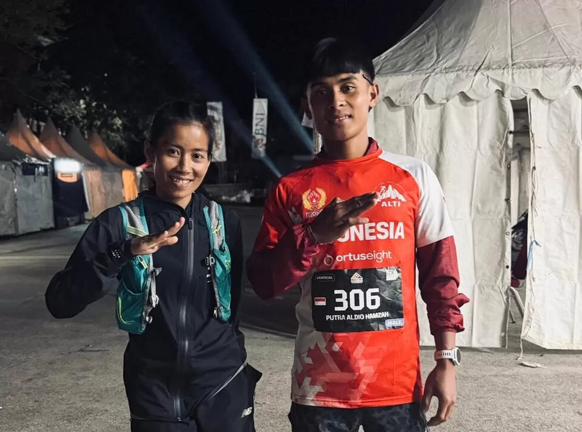 Putra Aldio dan Fitri kawinkan emas di nomor vertikal 7 km Southeast Asian Trail Running Confederation (SEATRC) Cup 2026, pada hari pertama perlombaan, Jumat, 24 Juli.