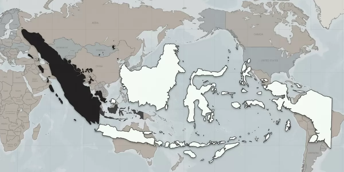 Gambar peta indonesia dengan pulau sumatra berwarna hitam yang menandakan blackout masal