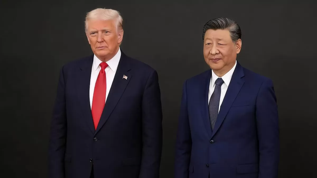 Donald Trump dan Xi Jinping berjabat tangan di Beijing dalam pertemuan penting yang menyoroti arah baru hubungan Amerika Serikat dan Tiongkok. (Dok. Kreasi Dola AI)
