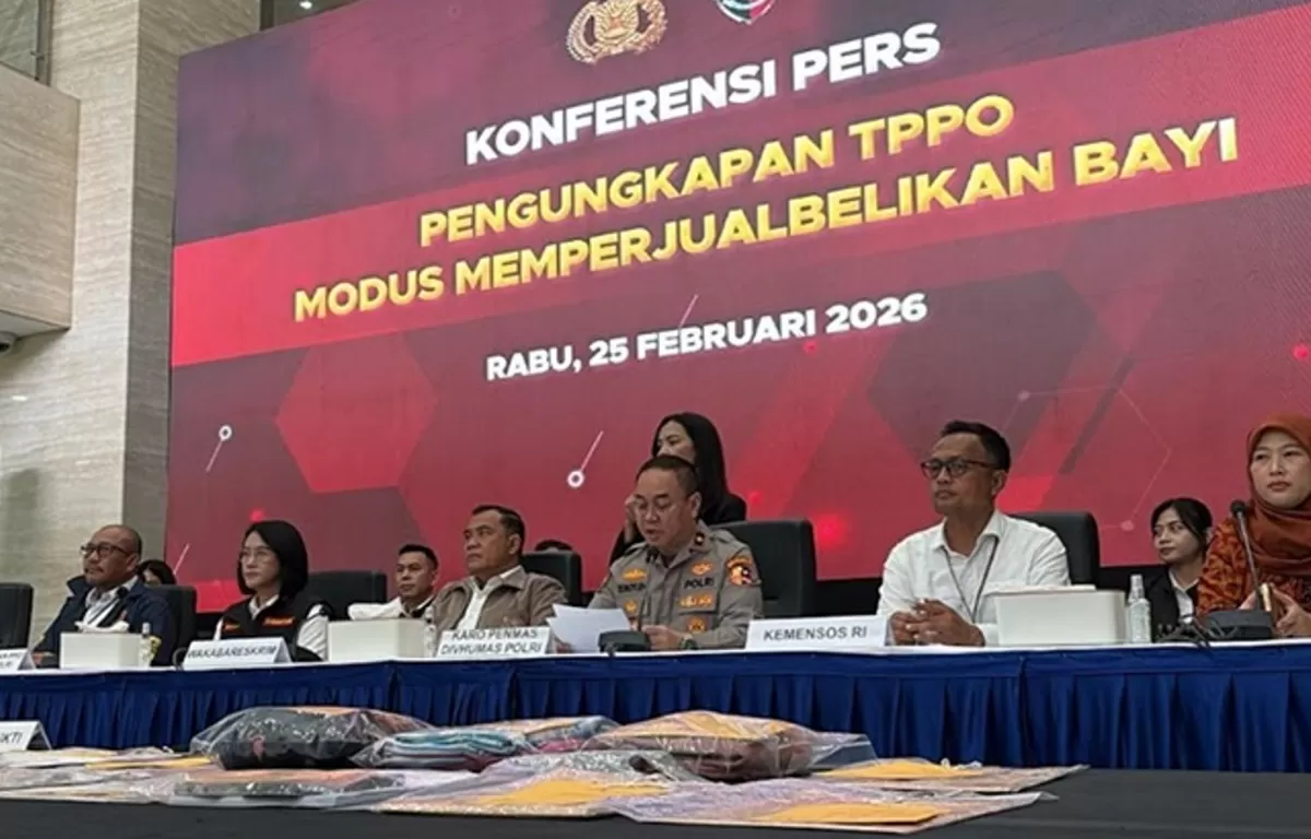 Direktorat Tindak Pidana PPA dan PPO Bareskrim Polri saat menggelar Konferensi Pers Kasus TTPO jual beli bayi.(polri.go.id)   