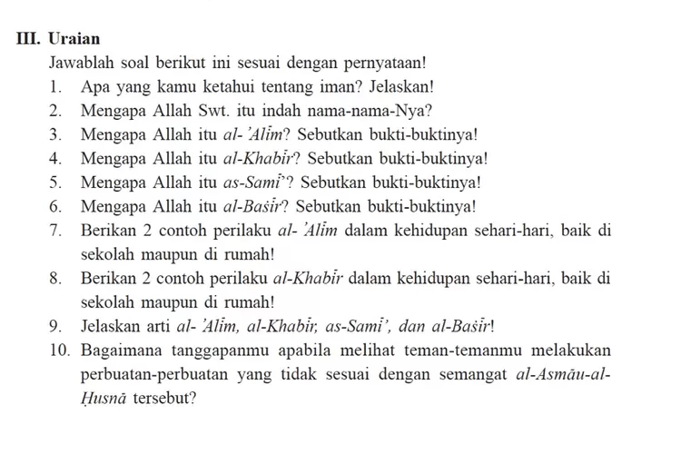 KUNCI Jawaban PAI Kelas 7 SMP Halaman 14 Ayo Berlatih Bagian III Uraian ...