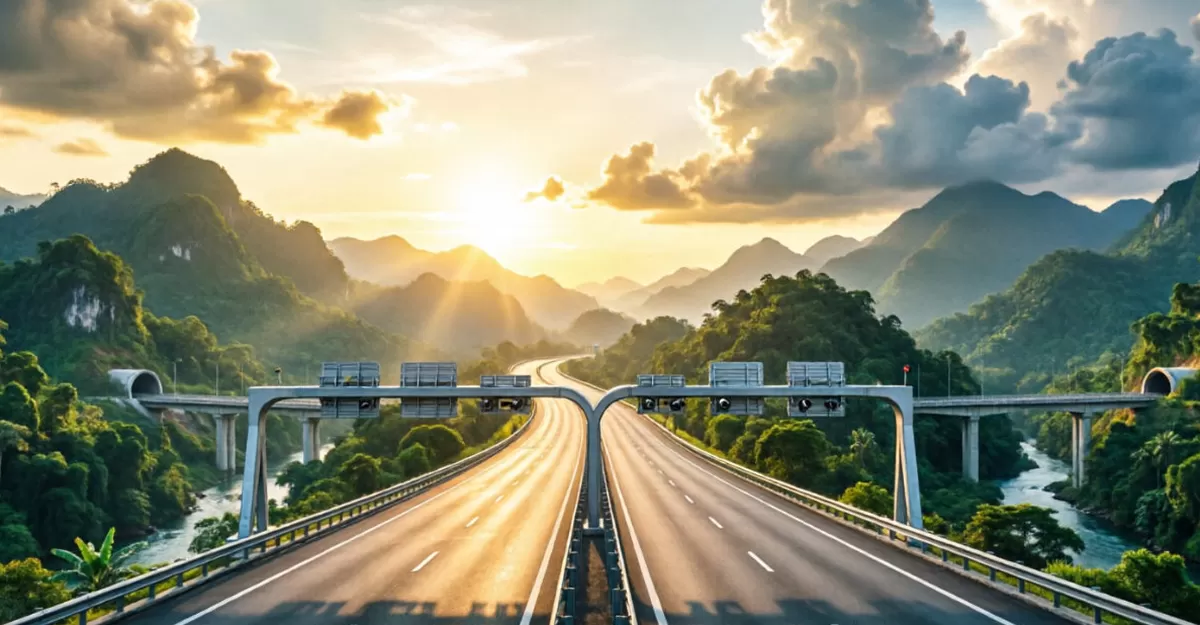 ilustrasi jalan tol di Indonesia yang akan beroperasi pada 2027 (Qwen AI)