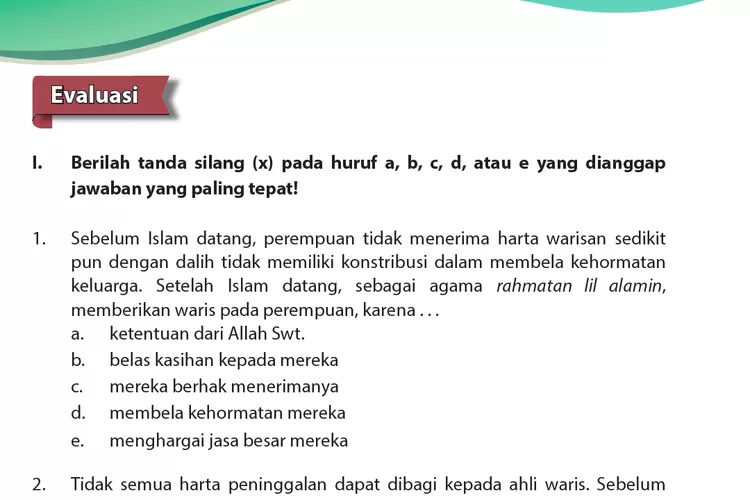 Kunci Jawaban PAI Kelas 12 Halaman 172 173 174: Evaluasi Bab 8 Pilihan ...