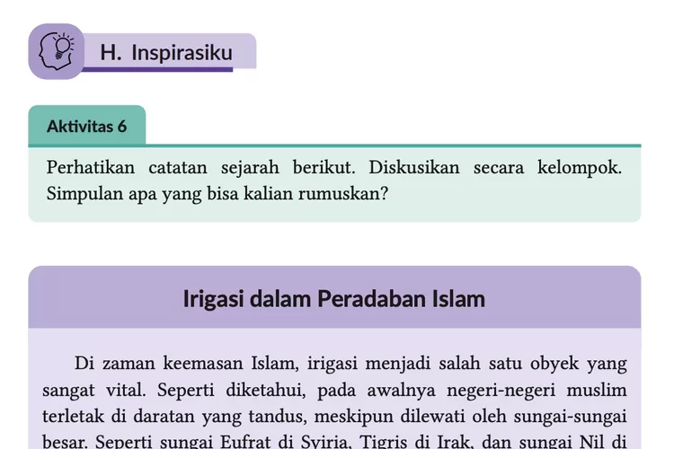 CATAT! Kunci Jawaban PAI Kelas 8 SMP Kurikulum Merdeka Halaman 20: Simpulan Teks Irigasi dalam Peradaban Islam