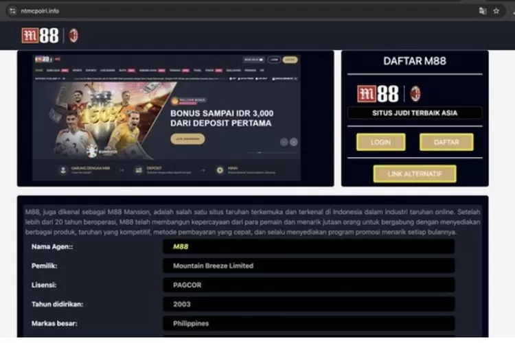 Tangkap layar situs NTMC Polri Rabu (13/11/2024) pagi.  Website resmi NTMC Polri ini kena hack dan berubah menjadi situs judi online.