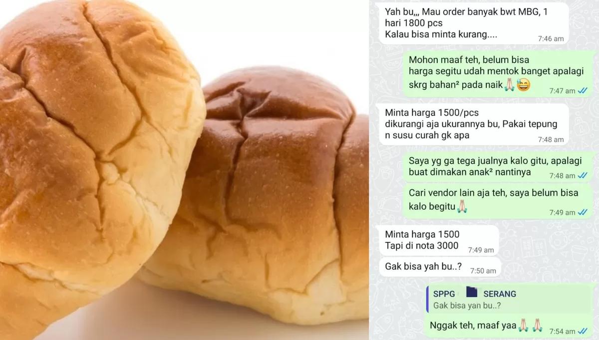 Foto ilustrasi: Viral unggahan SPPG minta turunkan harga pada vendor roti untuk MBG. (Freepik/topntp26 - Threads/spidolls)
