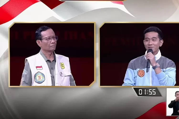 Gibran dan Mahfud MD saat sesi debat keempat Pilpres 2024. Salah satu pertanyaan Gibran ke Mahfud MD adalah soal Greenflation.