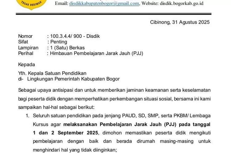Surat Himbauan Disdik Kabupaten Bogor PJJ (catatanfakta.com)