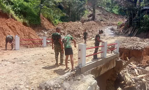 Pulihkan Akses Masyarakat ! Satgas Gulbencal Kodam I/Bukit Barisan Rampungkan Perbaikan Jembatan Beton Titik VI di Hutanabolon Tapanuli Tengah