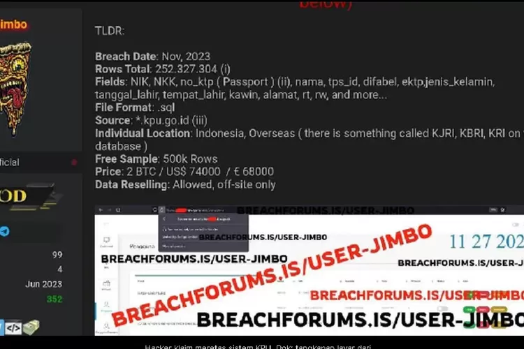 Hacker Jimbo mengklaim telah meretas sistem KPU  dan menjual ratusan juta data ke dark web.