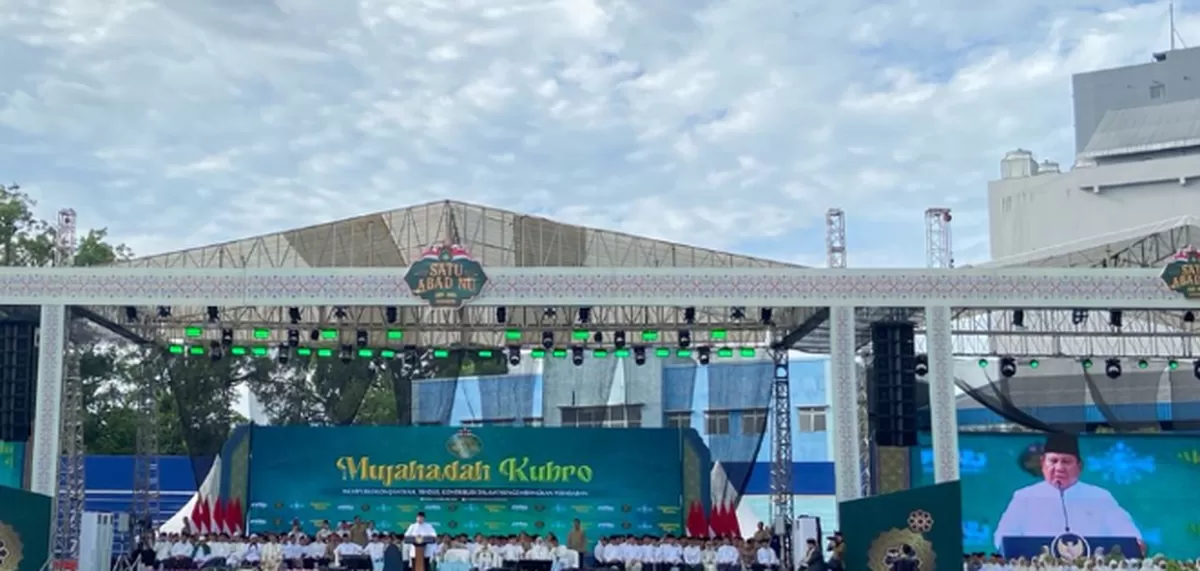 Presiden RI Prabowo Subianto saat menghadiri acara Mujahadah Kubro Satu Abad NU di Stadion Gajayana, Malang, Jawa Timur./Tangkapan layar YouTube Sekretariat Presiden.