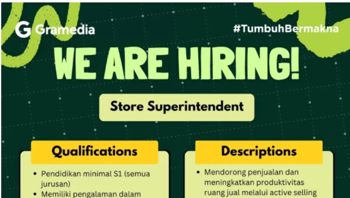 Gramedia Maumere Buka Lowongan Kerja Store Superintendent, Cek Syarat dan Cara Daftarnya.