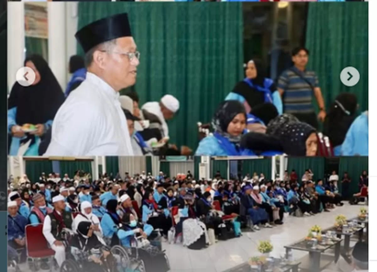 Sekda Kota Batam, Firmansyah, saat menyambut kedatangan 442 jemaah haji yang tergabung dalam Kloter 1 Debarkasi Batam. (Foto:Diskominfo Batam)