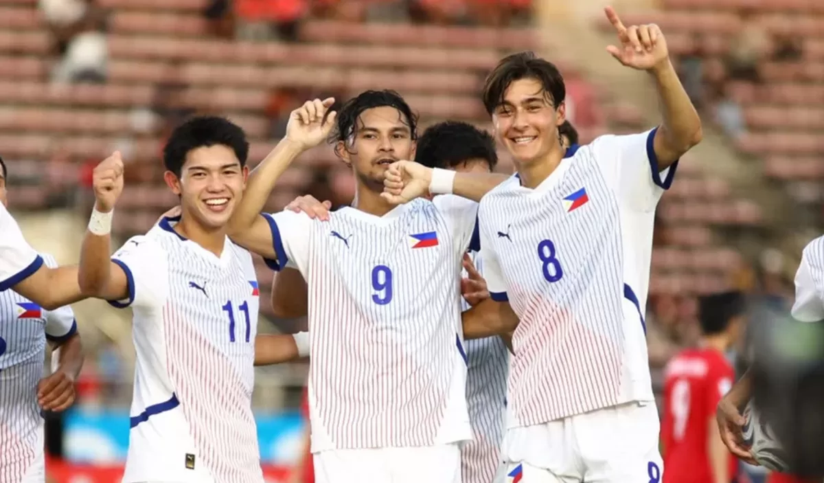 Para pemain Filipina merayakan kemenangan perdana mereka di Grup B ASEAN Championship 2026.