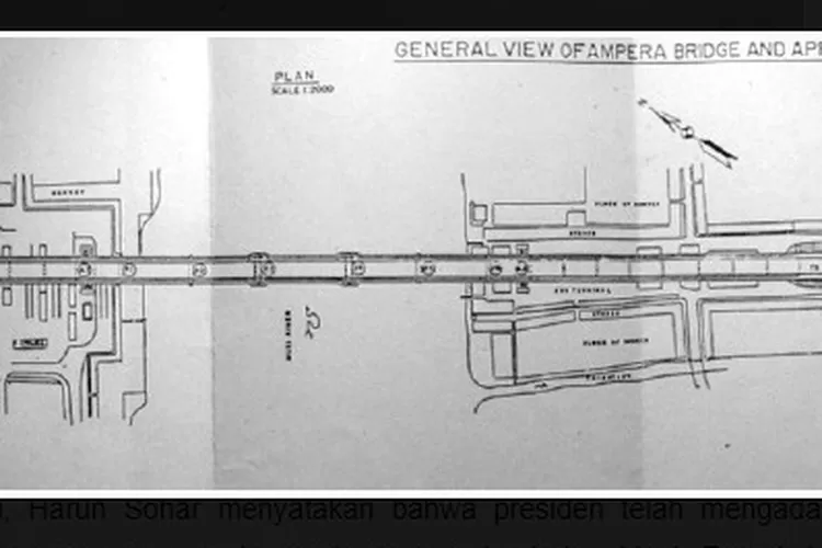 Master plan Jembatan Ampera koleksi pribadi Anwar Rivai (tangkapan layar laman @Palembangdalamsketsa )