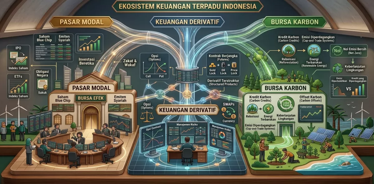 ILUSTRASI - Mengintip Perkembangan Pasar Modal, Keuangan Derivatif dan Bursa Karbon (PMDK) Sepanjang Juli 2026! OJK Beberkan Datanya, IHSG dan Fundraising Menguat (Dibuat Kalimantansatu.com via Gemini AI)