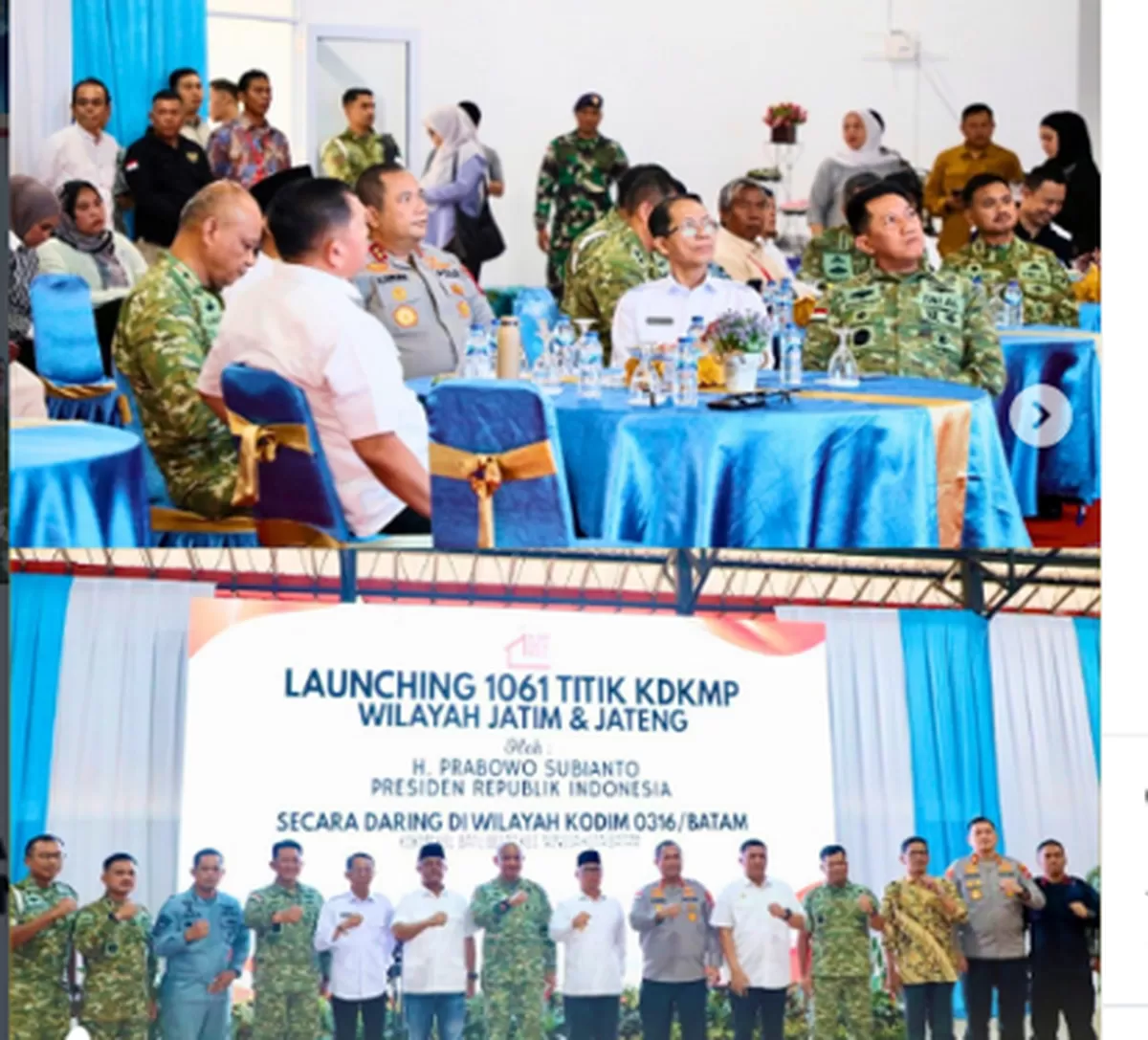 Wali Kota Batam, Amsakar Achmad, bersama Kapolda Kepri, Irjen Asep Safrudin, dan Komandan Kodaeral IV Laksamana Muda TNI Berkat Widjanarko, saat menghadiri peresmian operasional 1.061 KDKMP secara daring, Sabtu 16 Mei 2026. (Foto:Diskominfo Batam)