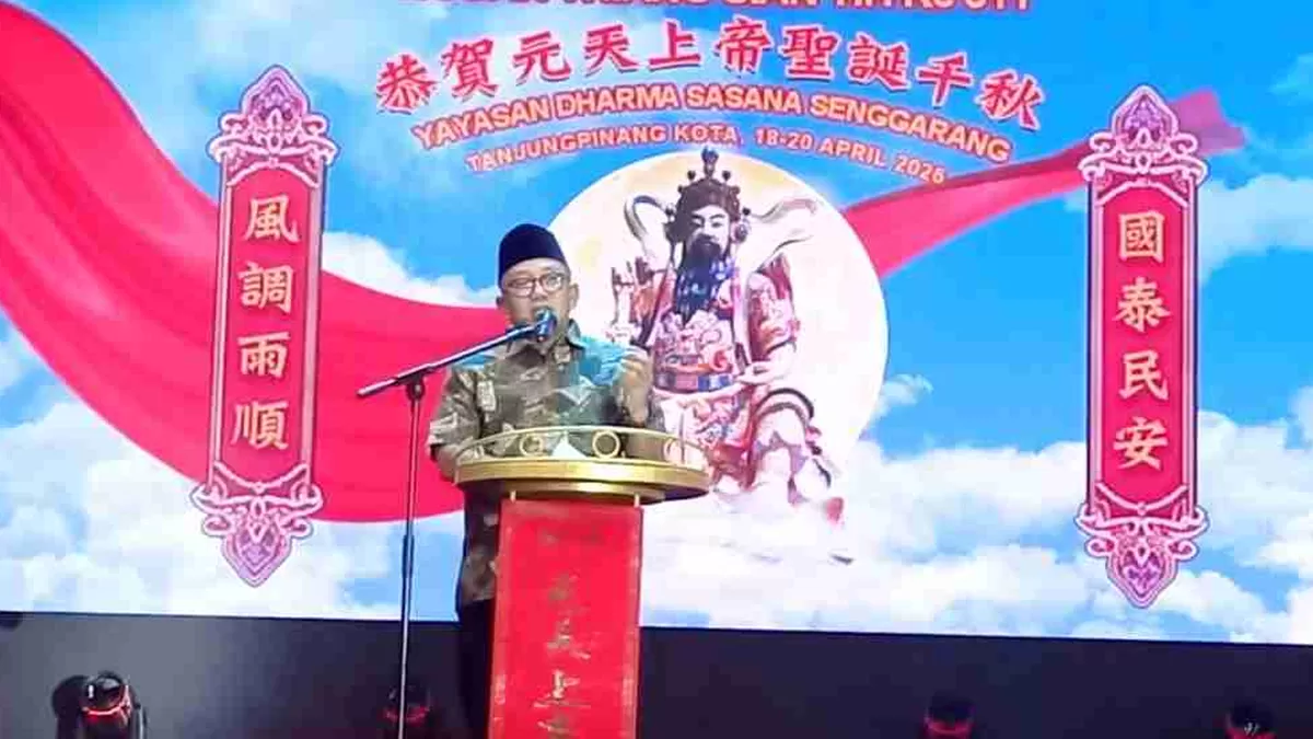 Walikota Tanjungpinang Lis Darmansyah memberi sambutan saa peringatan 311 tahun Nguan Thian Sian Tih di Klenteng Senggarang, Tanjungpinang, Kepri.(Foto:Diskominfo Tanjungpinang)