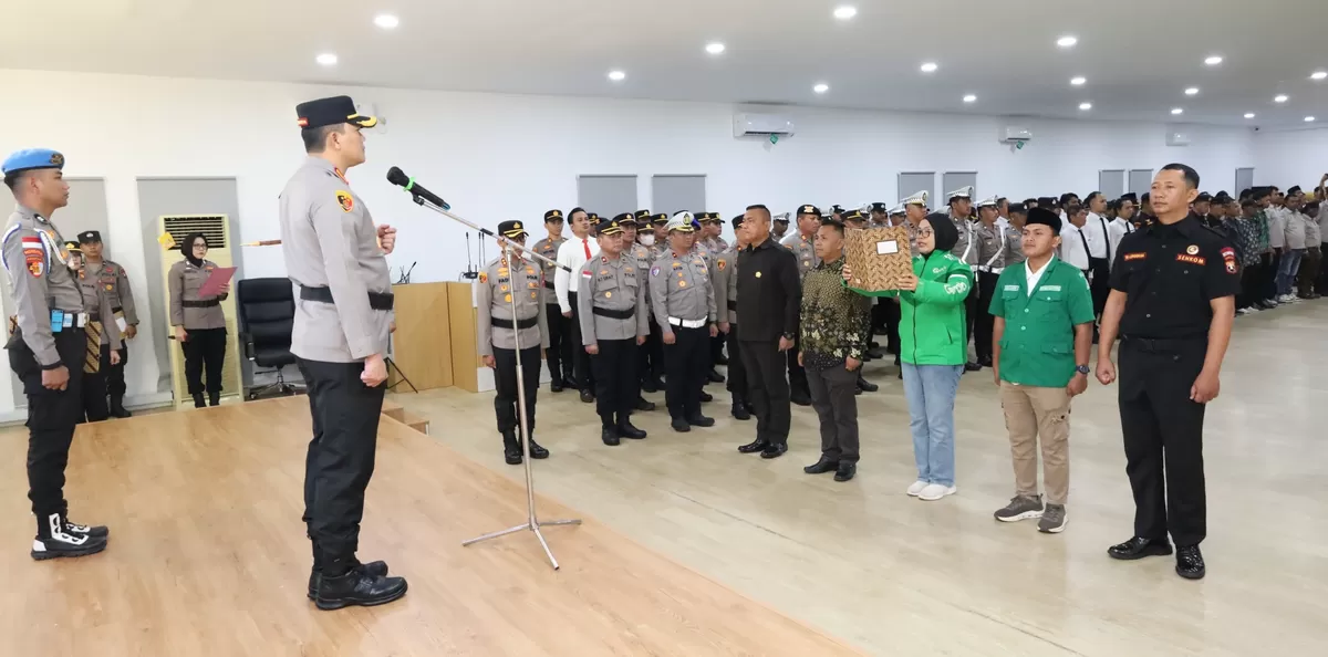 Apel Sabuk Kamtibmas Tahun 2026, Dipimpin langsung  Kapolresta Barelang, Kombes Pol. Anggoro Wicaksono, di Aula Wicaksana Laghawa Lantai 2 Polresta Barelang. (Humas Polresta Barelang.)