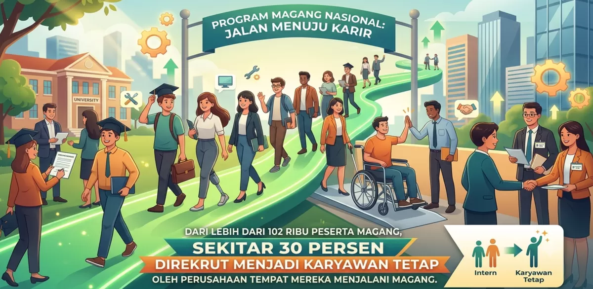 Program Magang Nasional tidak hanya menjadi jembatan bagi lulusan baru dan penyandang disabilitas untuk memasuki dunia kerja. (Kalimantansatu.com via Gemini AI)