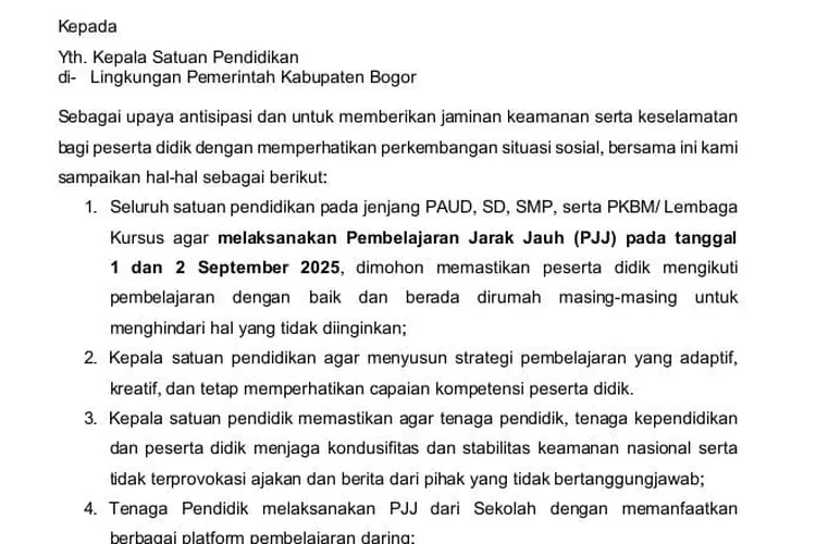 Surat Himbauan Disdik Kabupaten Bogor PJJ (catatanfakta.com)