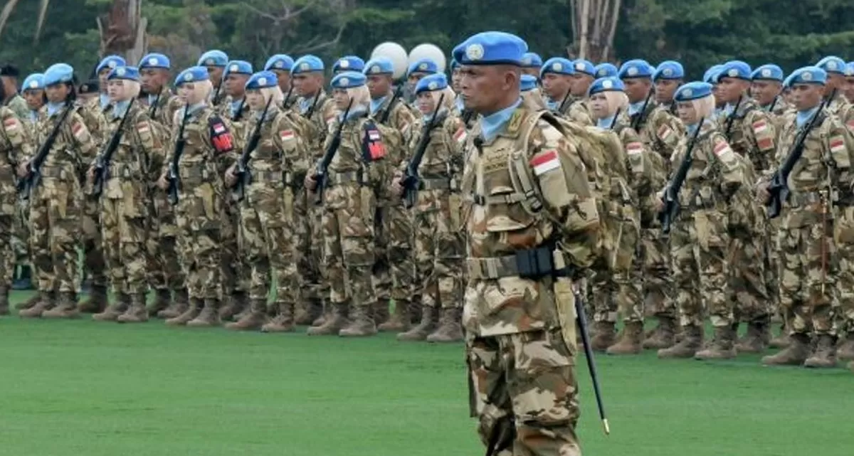 Pasukan Satgas Konga United Nations Interim Force in Lebanon (UNIFIL) saat mengikuti upacara di Lapangan Mabes TNI, Cilangkap, Jakarta Timur, Kamis 21 Mei 2026. (Foto:Antara/Humas TNI AU)