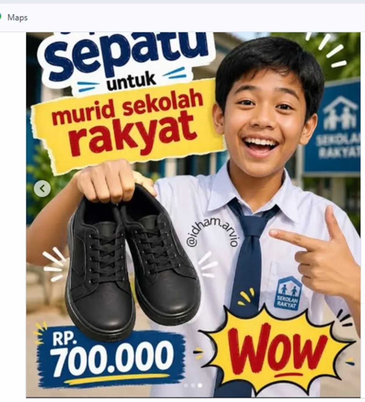 Sepatu untuk murid Sekolah Rakyat seharga Rp700 ribu beredar di media sosial.(foto:ig palembangterkini)