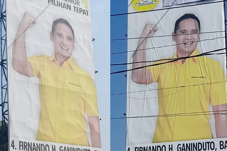 Baliho salah satu caleg yang disorot dan setelah ditutup tulisan ajakan untuk memilih. (dokumen)
