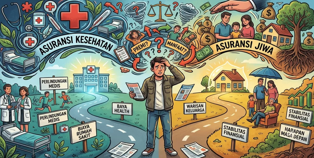 Asuransi Jiwa vs Asuransi Kesehatan: Mana yang Wajib Dimiliki Lebih Dulu ? Informasi Ini Penting bagi Lajang (Belum Menikah) Maupun Kepala Keluarga (Dibuat Kalimantansatu.com via Gemini AI)