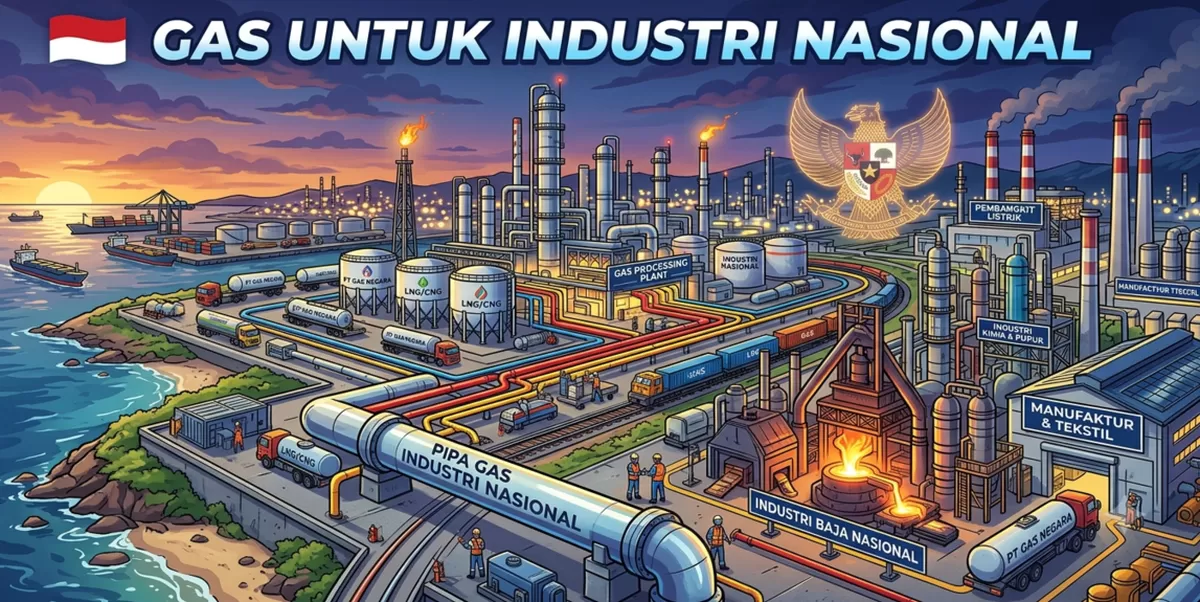 Ilustrasi pasokan gas untuk sektor industri nasional. (Kalimantansatu.com via Gemini AI)