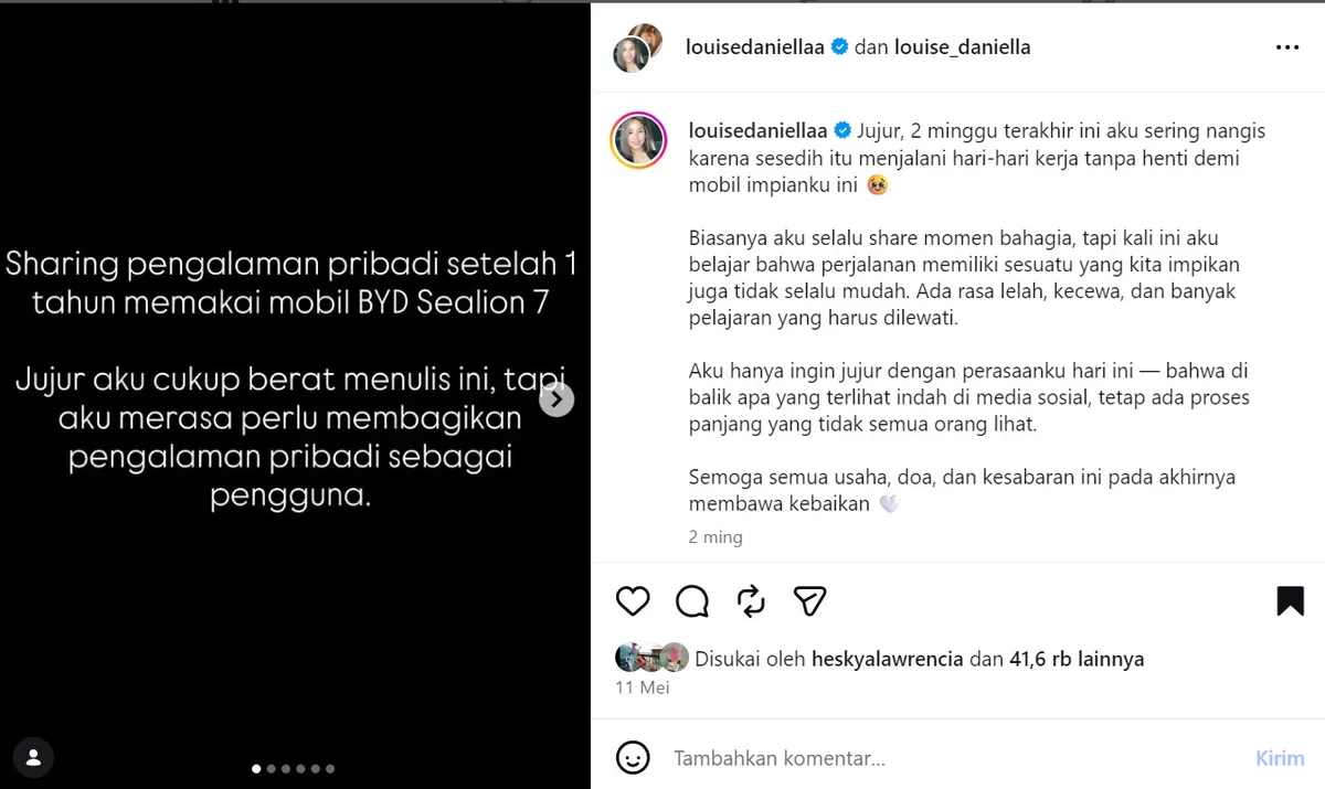 Curhat Pengguna BYD Sealion 7 Viral dan Banjir Reaksi Netizen, Louise Daniella Keluhkan Shockbreaker Patah dan Rasa Aman yang Hilang (Kalimantansatu.com/Dok. IG @louisedaniellaa)