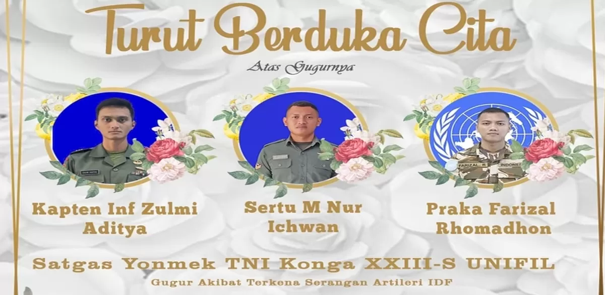 3 anggota TNI personel penjaga perdamaian Indonesia yang tergabung dalam misi United Nations Interim Force in Lebanon (UNIFIL) gugur terkena serangan artileri IDF Israel. (Kalimantansatu.com/Dok. TNI AD)