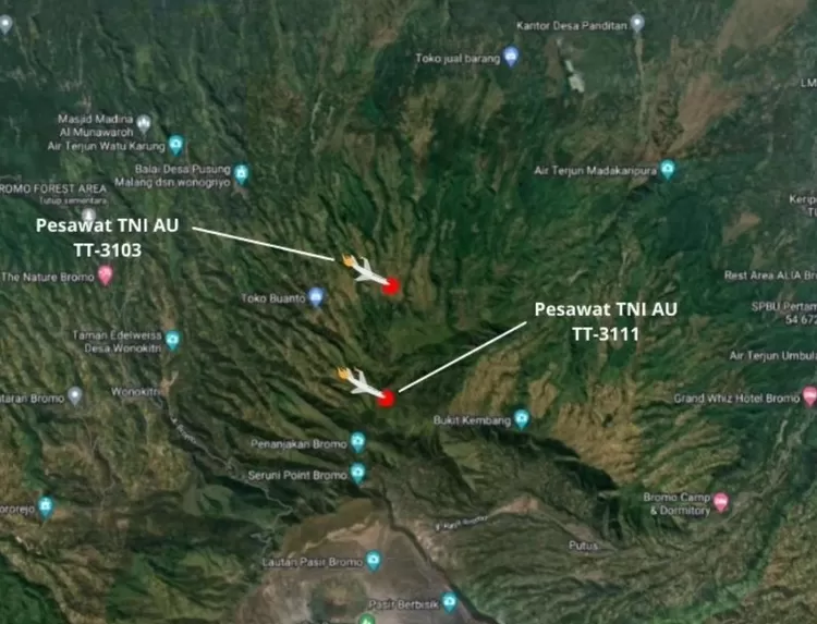Lokasi jatuhnya 2 pesawat TNI AU