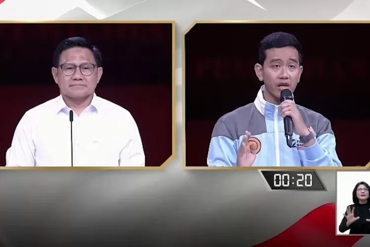 Gibran dan MUhaimin Iskandar daat debat keempat pada Minggu (21/01/2024) malam.