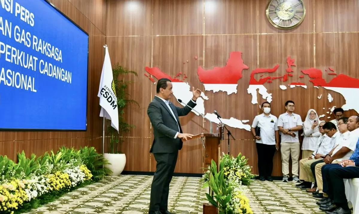 Menteri ESDM RI, Bahlil Lahadalia dalam konferensi pers di Jakarta.(foto: esdm.go.id)