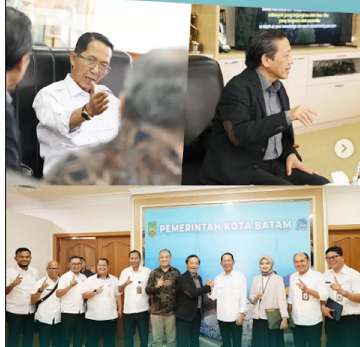 Walikota Batam Amsakar Achmad saat menerima  audiensi Deputi Kepala Bidang Pemanfaatan Riset dan Inovasi BRIN, R. Hendrian.(Foto:ig Diskominfo Batam)