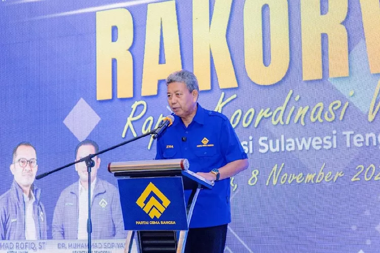 Ketua DPW Partai Gema Bangsa Sulteng, Atha Mahmud, di momen Rakorwil Partai Gema Bangsa Sulteng di Palu, Sabtu (8/11/2205).