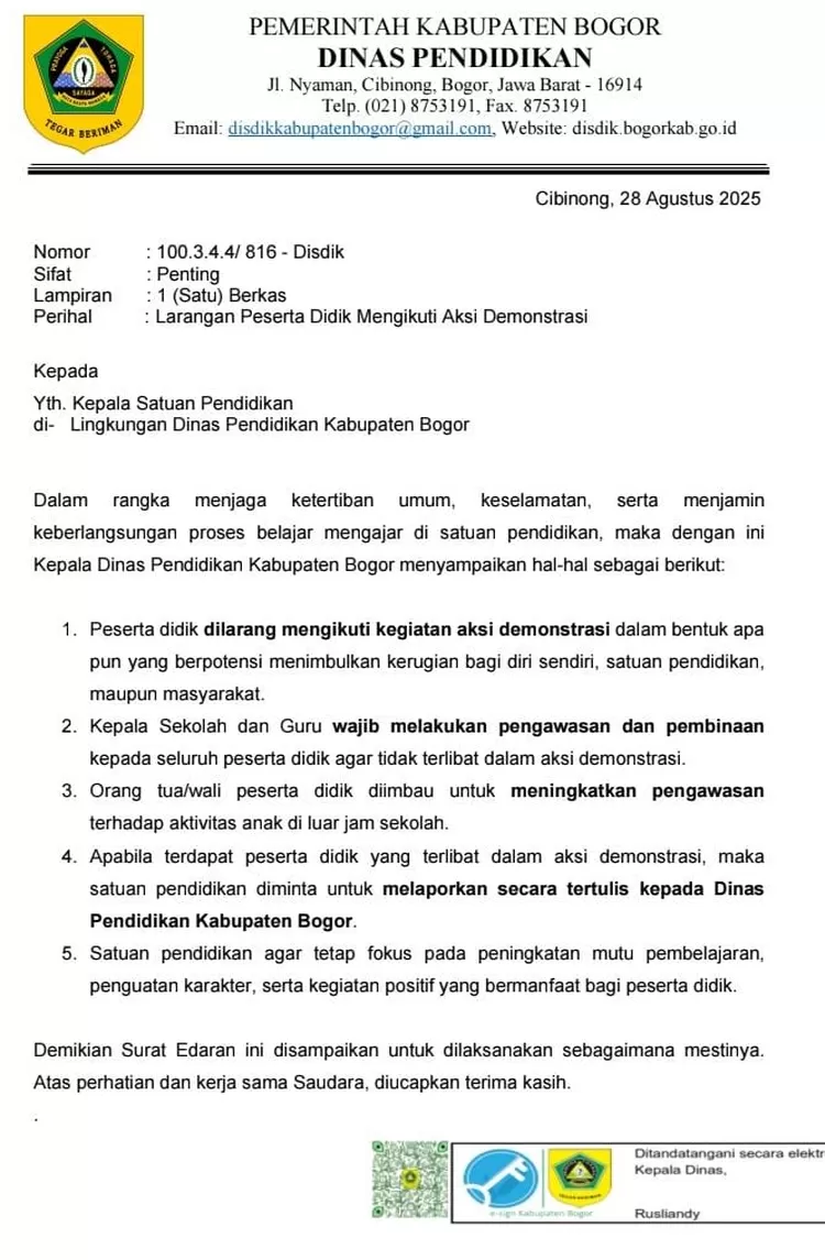 Surat Edaran Disdik