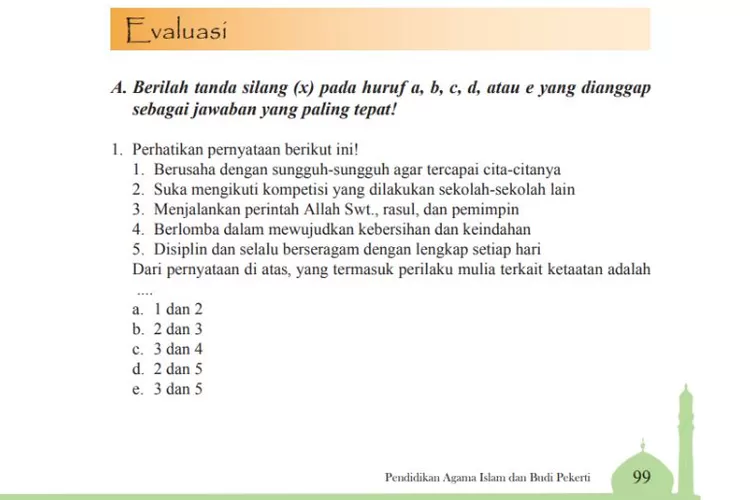 Kunci Jawaban PAI K13 Kelas 11 Bab 6 Halaman 99-100: Evaluasi Bagian A ...