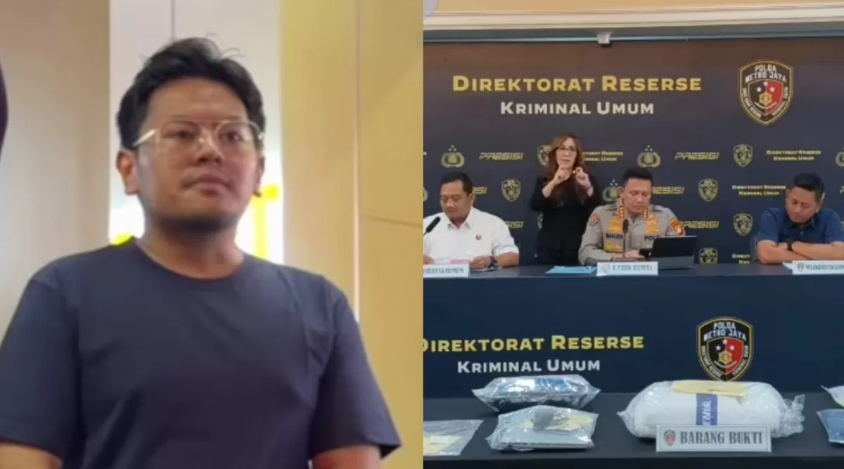 Bos Hanania Travel, ASF yang jadi tersangka (kiri) dan pemaparan kepolisian terkait penyidikan penggelapan dana calon jemaah umrah. (Threads/dwiutariri- Instagram/poldametrojaya)