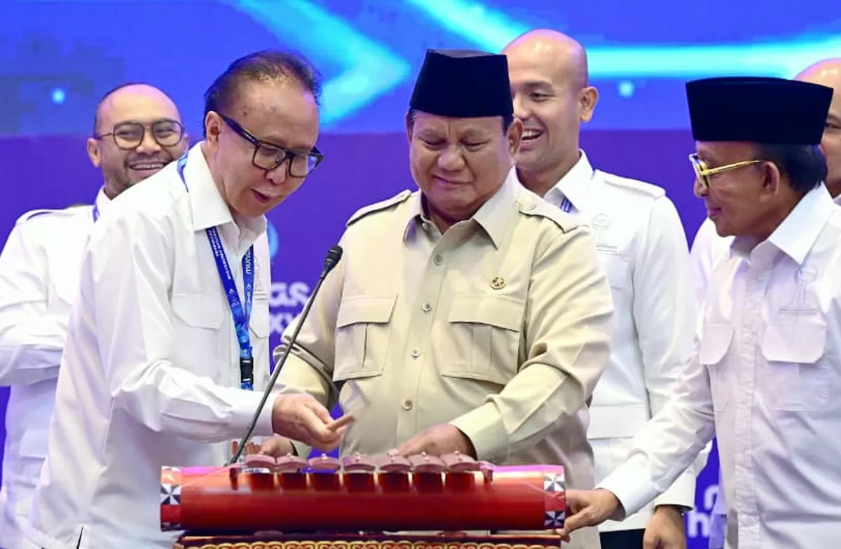 Presiden Prabowo Subianto saat membuka Munas HIPMI XVIII di Bandar Lampung. 