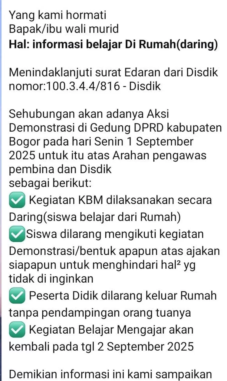 Himbauan Sekolah Untuk Daring