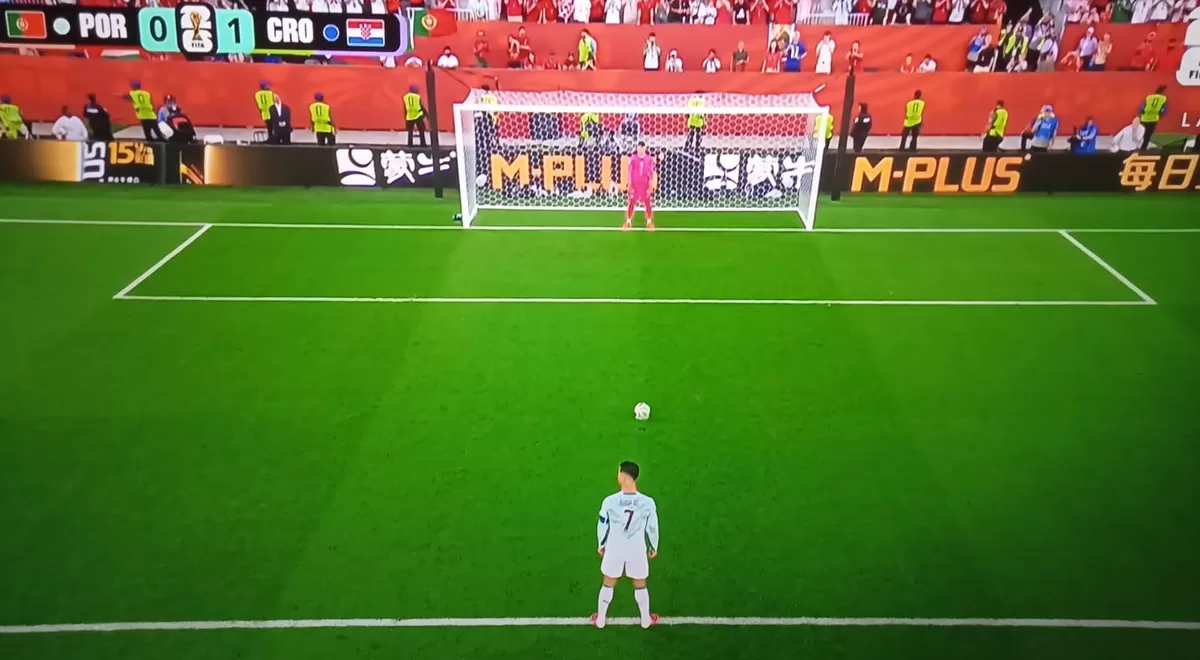 Cristiano Ronaldo menyelamatkan Portugal dari kekalahan lewat gol penalti saat bermain imbang 1-1 melawan Kroasia di babak 32 besar Piala Dunia 2026.(Dok.Tangkapan layar TVRI)