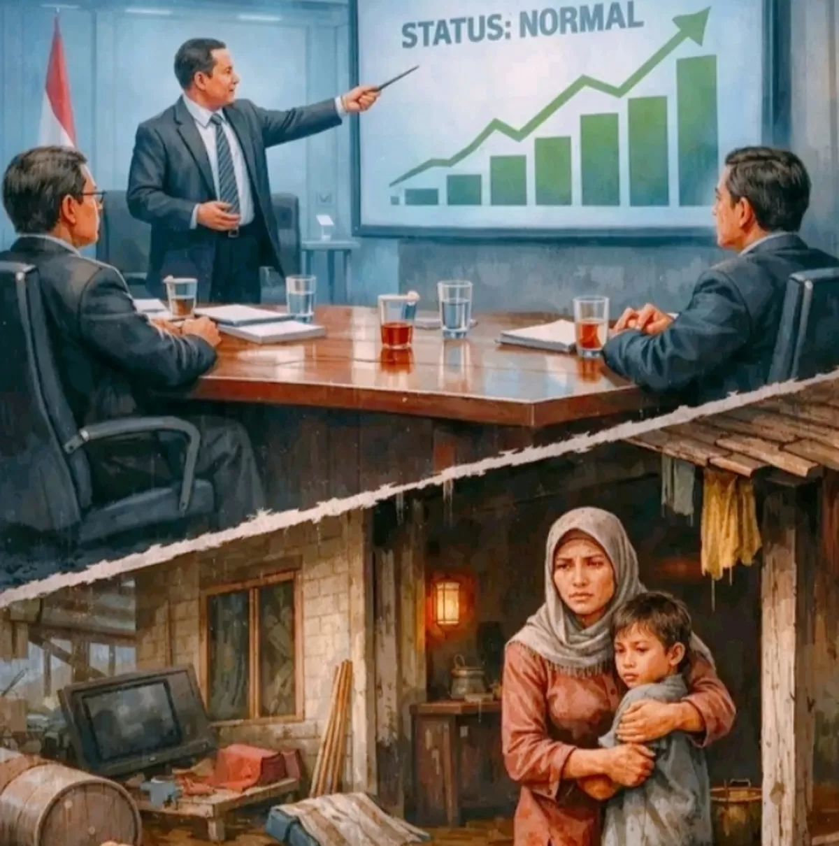 Ilustrasi Demokrasi Normal di kertas tenggelam di teras (Foto: ist.net)