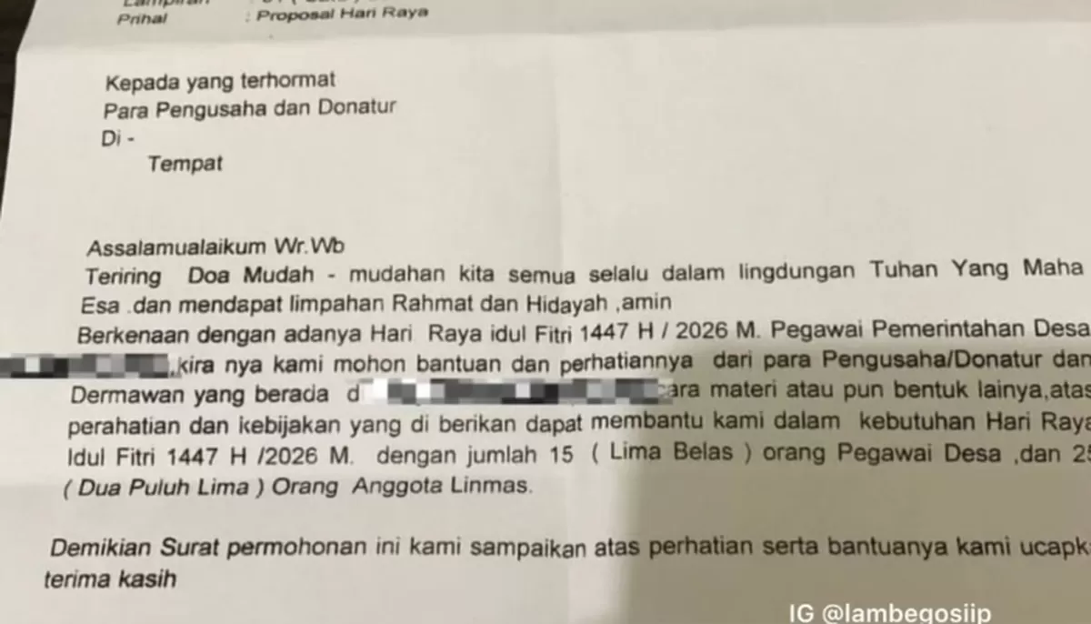 Viral oknum aparat desa ajukan proposal permohonan THR (Instagram @lambegosiip)