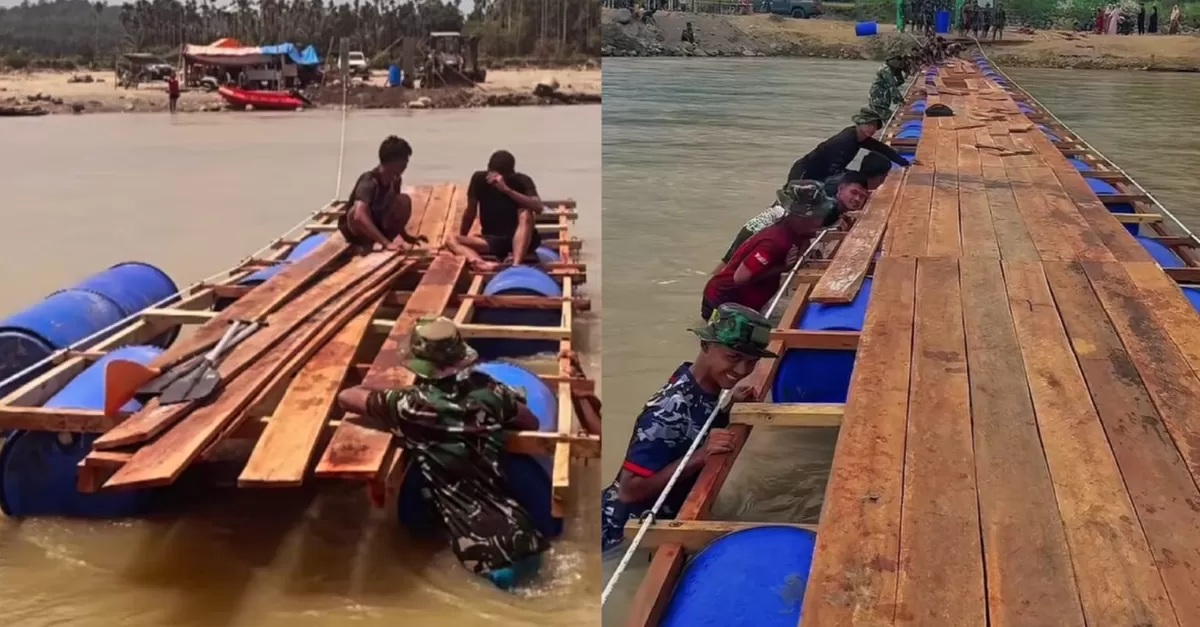 Jembatan apung di Kecamatan Sawang, Aceh Utara hampir rampung usai lebih dari 2 bulan pascabanjir. (Kalimantansatu.com/Dok. Instagram @rully_xabian)