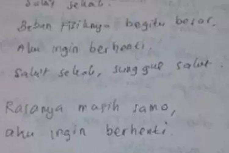 Cuplikan diary milik Almarhumah Aulia Risma Lestari yang beredar di media, Jumat (16/8)  (Elizabeth Widowati )