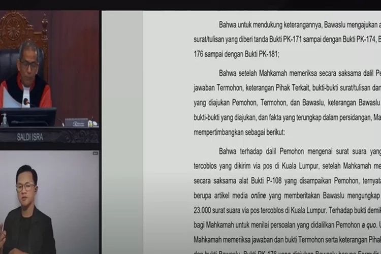Tangkap Layar Sidang putusan perkara PHPU Pilpres 2024 di Mahkamah Konstitusi (MK), Senin (22/4/2024). 