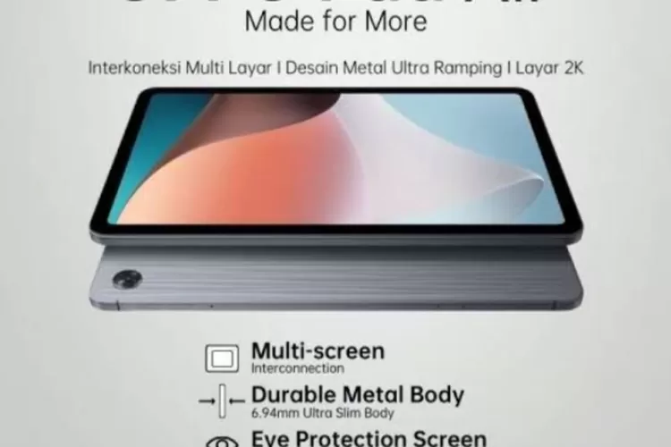 Oppo Pad Air hadir dengan desain yang elegan dan tipis, memberikan kesan modern dan stylish (Blibli.com)